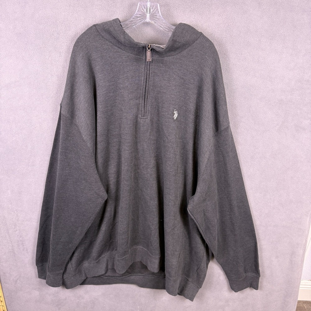 NEW US‎ Polo Assn 1/4 Sweater Mens Size 4XL  Sweatshirt Pony Gray Big and Tall